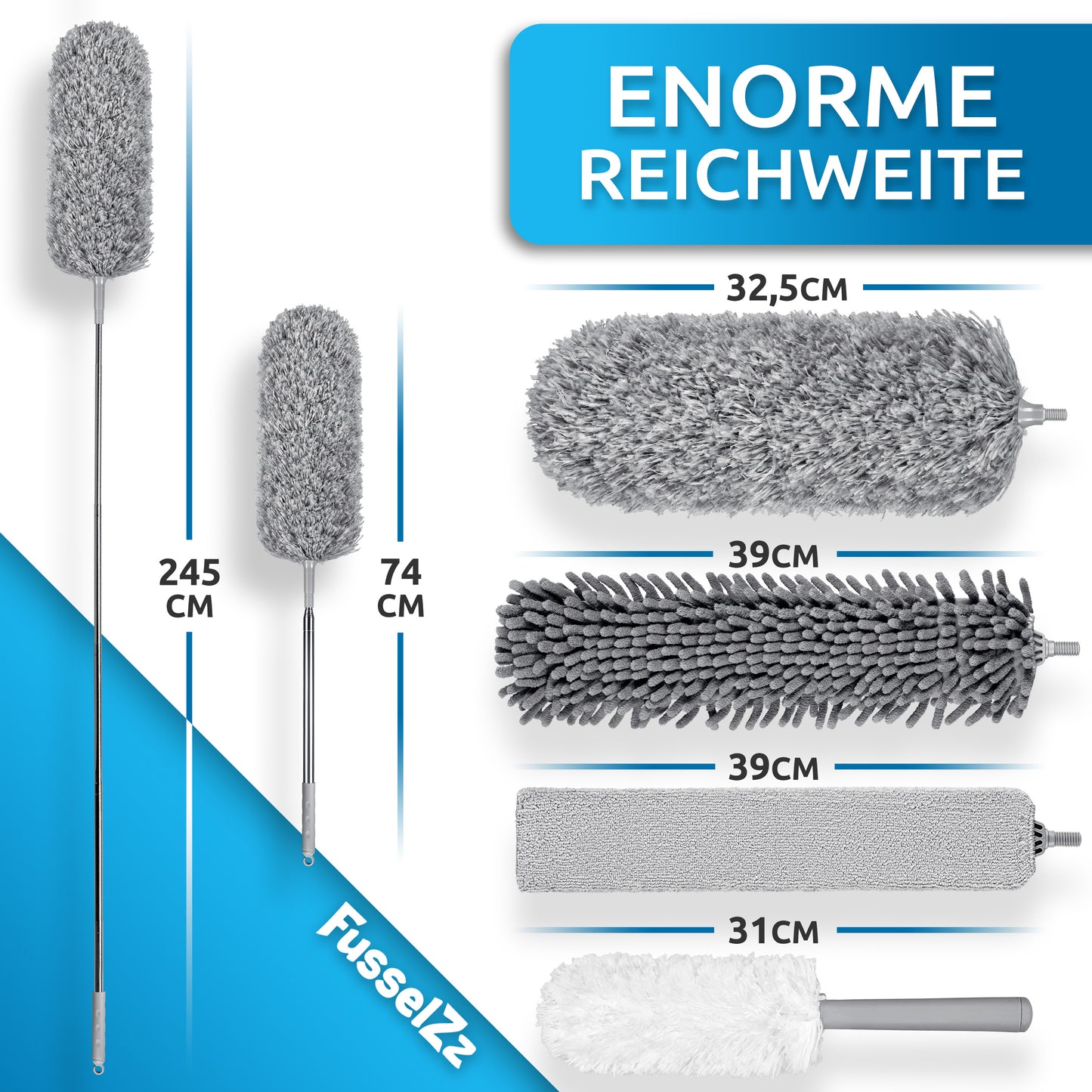 FusselZz® Dust it Staubwedel Set – ausziehbar bis 2,45 m